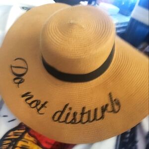 Women's Tan Sun Hat with Black Band. - That Says "Do Not Disturb". GUC